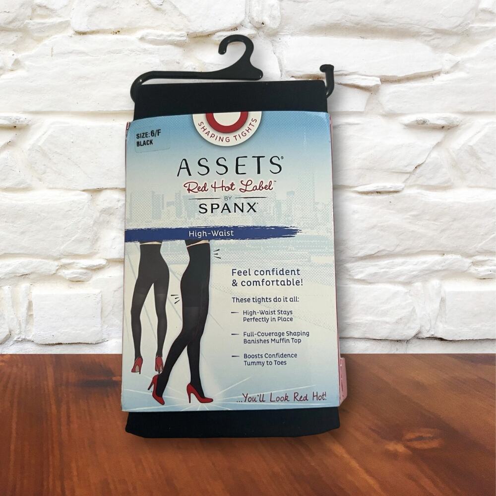 Assets Red Hot Label by Spanx High Waist Shaping‎ Tights Black Size 6F NWT